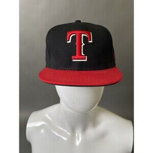 New Era Texas Rangers Fitted Hat Black/Red Mens Size 7 5/8